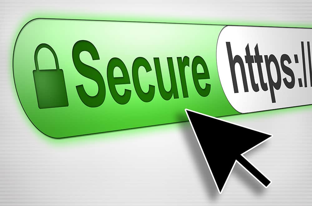 SSL guide - showing website is secure wiith lock icon and mouse arrow